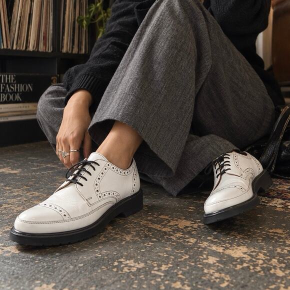 George Cox Shoes - Yohji Yamamoto x George Cox White Leather Brogue Derby Shoes Made in England 8.5